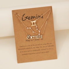 3pcs/set Symbol starry sky ancient English letter twelve constellation necklace set (chain length 41+5cm,card+opp) Gemini