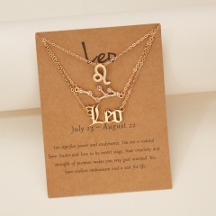 3pcs/set Symbol starry sky ancient English letter twelve constellation necklace set (chain length 41+5cm,card+opp) Leo