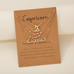 3pcs/set Symbol starry sky ancient English letter twelve constellation necklace set (chain length 41+5cm,card+opp) Capricorn