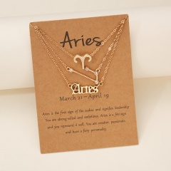 3pcs/set Symbol starry sky ancient English letter twelve constellation necklace set (chain length 41+5cm,card+opp) Aries