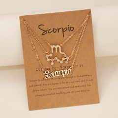 3pcs/set Symbol starry sky ancient English letter twelve constellation necklace set (chain length 41+5cm,card+opp) Scorpio