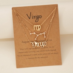 3pcs/set Symbol starry sky ancient English letter twelve constellation necklace set (chain length 41+5cm,card+opp) Virgo