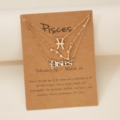 3pcs/set Symbol starry sky ancient English letter twelve constellation necklace set (chain length 41+5cm,card+opp) Pisces