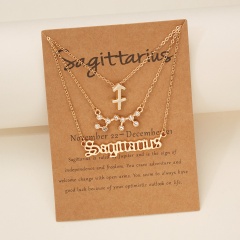 3pcs/set Symbol starry sky ancient English letter twelve constellation necklace set (chain length 41+5cm,card+opp) Sagittarius