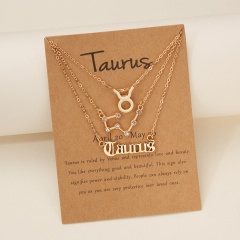 3pcs/set Symbol starry sky ancient English letter twelve constellation necklace set (chain length 41+5cm,card+opp) Taurus