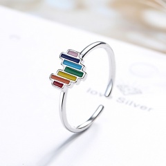 Love Rainbow Color Colorful Enamel Copper Open Ring silver