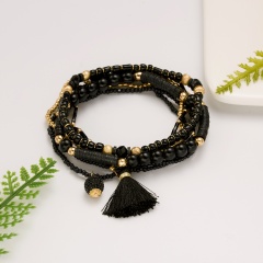 Handmade Beaded Tassel Pendant Multilayer Bracelet (girth 18cm) black