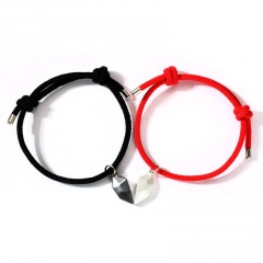 Gold+Silver Wishing Stone Couple Splicing Magnetic Magnet Love Necklace (Size: 62+5cm/Material: Alloy/Style: A Set Of Gold And Silver Pendant Chains) Red Black Bracelet
