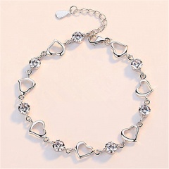 Seven love hearts hollowed out cubic zirconia copper bracelet (Circumference 17+4) platinum