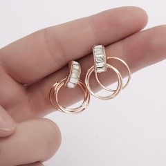 Geometric circle earrings cubic zirconia stud earrings (size 1.7*2.3cm) rose gold