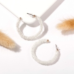 Hand-beaded C-shaped crystal earrings (3.5*3.3cm) white