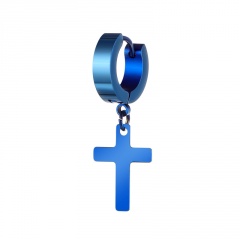 Cross stainless steel ear stud earrings (size 3.2cm) blue