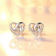 925 Silver Needle Love Heart Interlaced Copper Stud Earrings (size 10mm) platinum