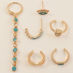 6pcs/set Blue eyes palm tassel enamel earrings set (size 1-6.6cm) gold
