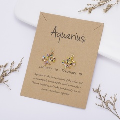 Color rhinestone symbol version twelve constellation paper card earrings Aquarius