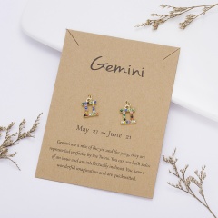 Color rhinestone symbol version twelve constellation paper card earrings Gemini