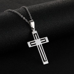 Double Cross Pendant Stainless Steel Necklace (chain length 50cm) steel color