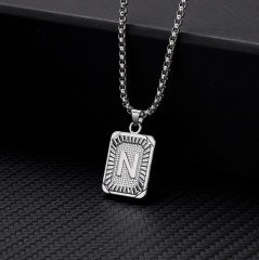 26 letters square brand pendant clavicle chain necklace (Square size: 1.5*2.8cm, chain length: 46+5cm) N