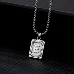 26 letters square brand pendant clavicle chain necklace (Square size: 1.5*2.8cm, chain length: 46+5cm) E