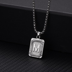 26 letters square brand pendant clavicle chain necklace (Square size: 1.5*2.8cm, chain length: 46+5cm) M