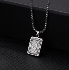 26 letters square brand pendant clavicle chain necklace (Square size: 1.5*2.8cm, chain length: 46+5cm) J