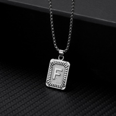26 letters square brand pendant clavicle chain necklace (Square size: 1.5*2.8cm, chain length: 46+5cm) F