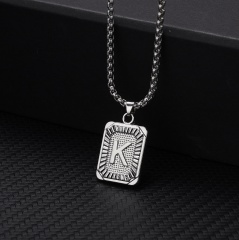 26 letters square brand pendant clavicle chain necklace (Square size: 1.5*2.8cm, chain length: 46+5cm) K