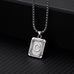 26 letters square brand pendant clavicle chain necklace (Square size: 1.5*2.8cm, chain length: 46+5cm) C