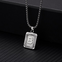 26 letters square brand pendant clavicle chain necklace (Square size: 1.5*2.8cm, chain length: 46+5cm) B