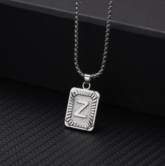 26 letters square brand pendant clavicle chain necklace (Square size: 1.5*2.8cm, chain length: 46+5cm) Z