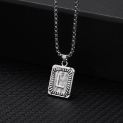 26 letters square brand pendant clavicle chain necklace (Square size: 1.5*2.8cm, chain length: 46+5cm) L