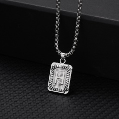 26 letters square brand pendant clavicle chain necklace (Square size: 1.5*2.8cm, chain length: 46+5cm) H