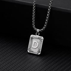 26 letters square brand pendant clavicle chain necklace (Square size: 1.5*2.8cm, chain length: 46+5cm) D