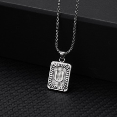 26 letters square brand pendant clavicle chain necklace (Square size: 1.5*2.8cm, chain length: 46+5cm) U