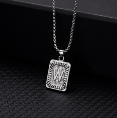 26 letters square brand pendant clavicle chain necklace (Square size: 1.5*2.8cm, chain length: 46+5cm) W
