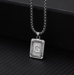 26 letters square brand pendant clavicle chain necklace (Square size: 1.5*2.8cm, chain length: 46+5cm) G