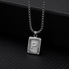 26 letters square brand pendant clavicle chain necklace (Square size: 1.5*2.8cm, chain length: 46+5cm) P