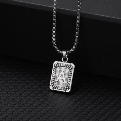 26 letters square brand pendant clavicle chain necklace (Square size: 1.5*2.8cm, chain length: 46+5cm) A