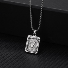 26 letters square brand pendant clavicle chain necklace (Square size: 1.5*2.8cm, chain length: 46+5cm) V