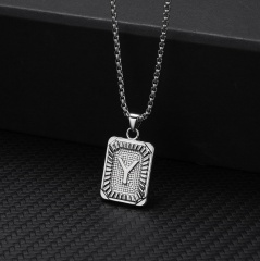 26 letters square brand pendant clavicle chain necklace (Square size: 1.5*2.8cm, chain length: 46+5cm) Y