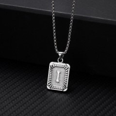 26 letters square brand pendant clavicle chain necklace (Square size: 1.5*2.8cm, chain length: 46+5cm) I