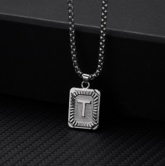 26 letters square brand pendant clavicle chain necklace (Square size: 1.5*2.8cm, chain length: 46+5cm) T