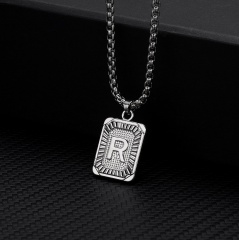 26 letters square brand pendant clavicle chain necklace (Square size: 1.5*2.8cm, chain length: 46+5cm) R