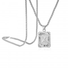 26 letters square brand pendant clavicle chain necklace (Square size: 1.5*2.8cm, chain length: 46+5cm) X