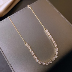 Irregular cubic zirconia adjustable copper clavicle necklace gold