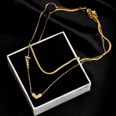 Love double titanium steel clavicle chain necklace (Chain length about 34/38+5cm) gold