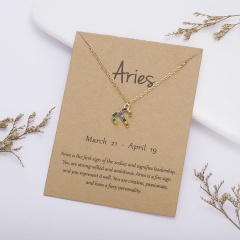 KC gold plated Colored rhinestone symbol version twelve constellation paper card necklace Aries