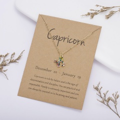 KC gold plated Colored rhinestone symbol version twelve constellation paper card necklace Capricorn