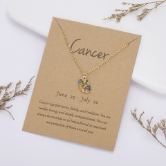 KC gold plated Colored rhinestone symbol version twelve constellation paper card necklace Cancer