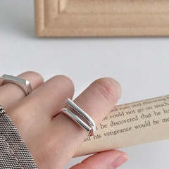 Long geometric interwoven double-layer open adjustable copper ring sliver